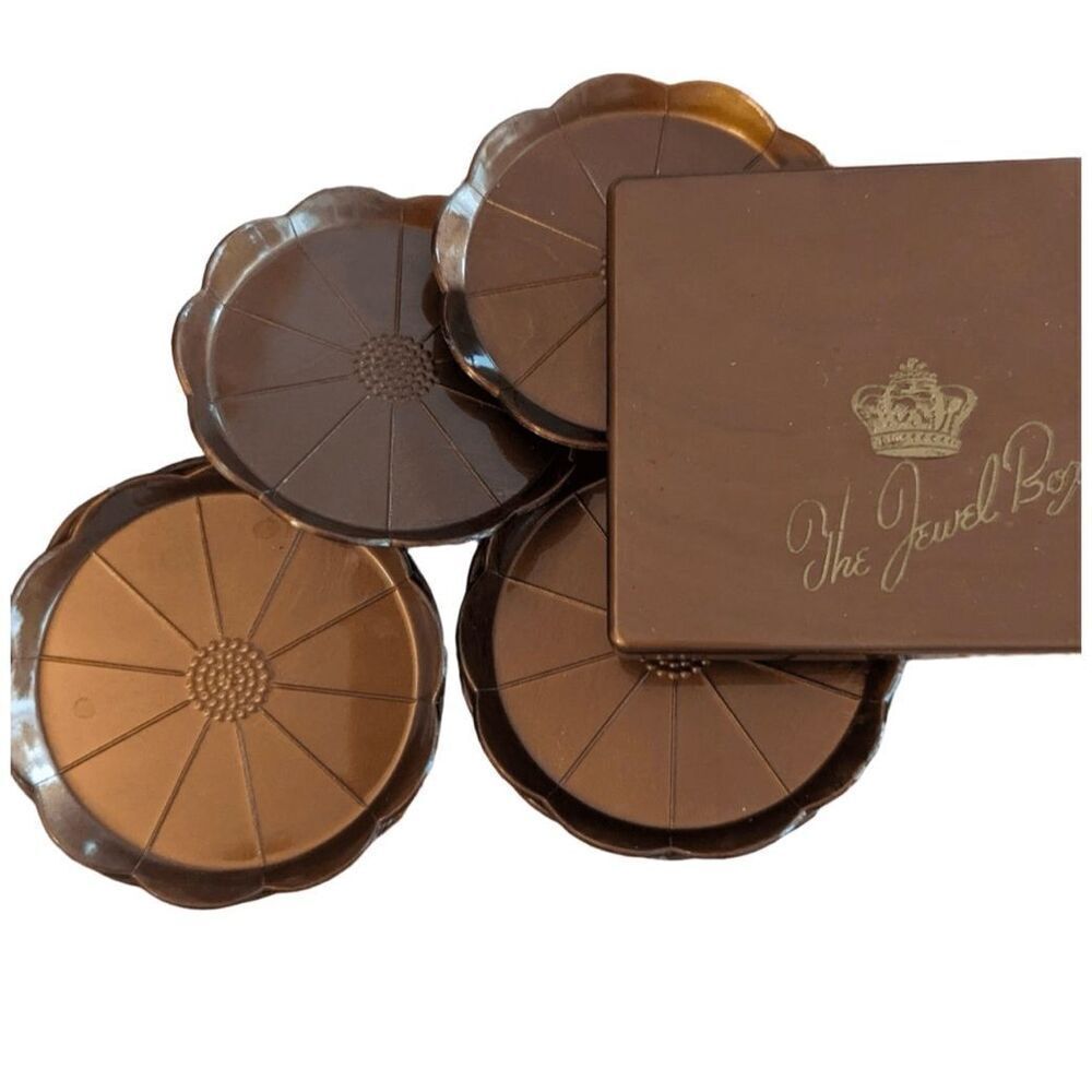 Vintage Midcentury Steeds The Jewel Box coaster set copper colored plastic.